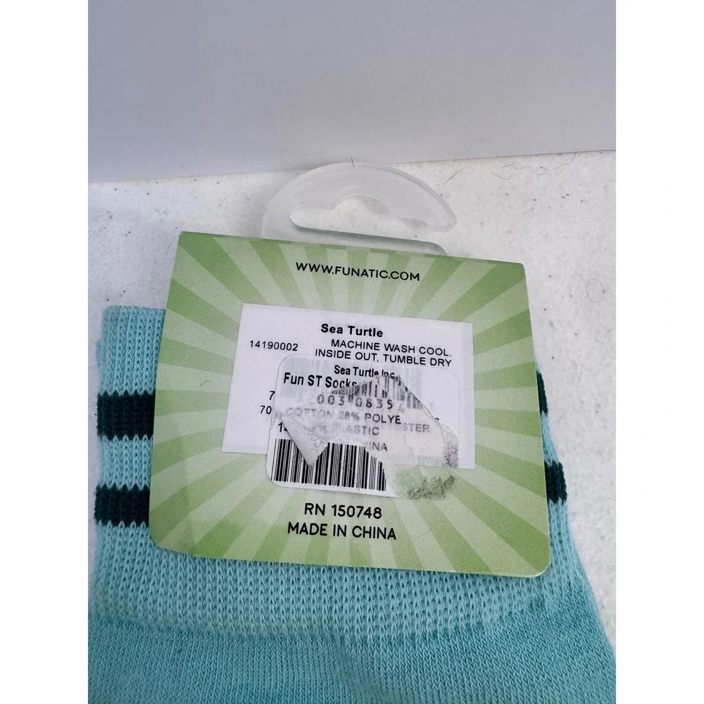 Funatic Sea Turtle Socks Mens 6-11 Womens 7.5-12‎ Blue Cotton Blend Ocean NWT